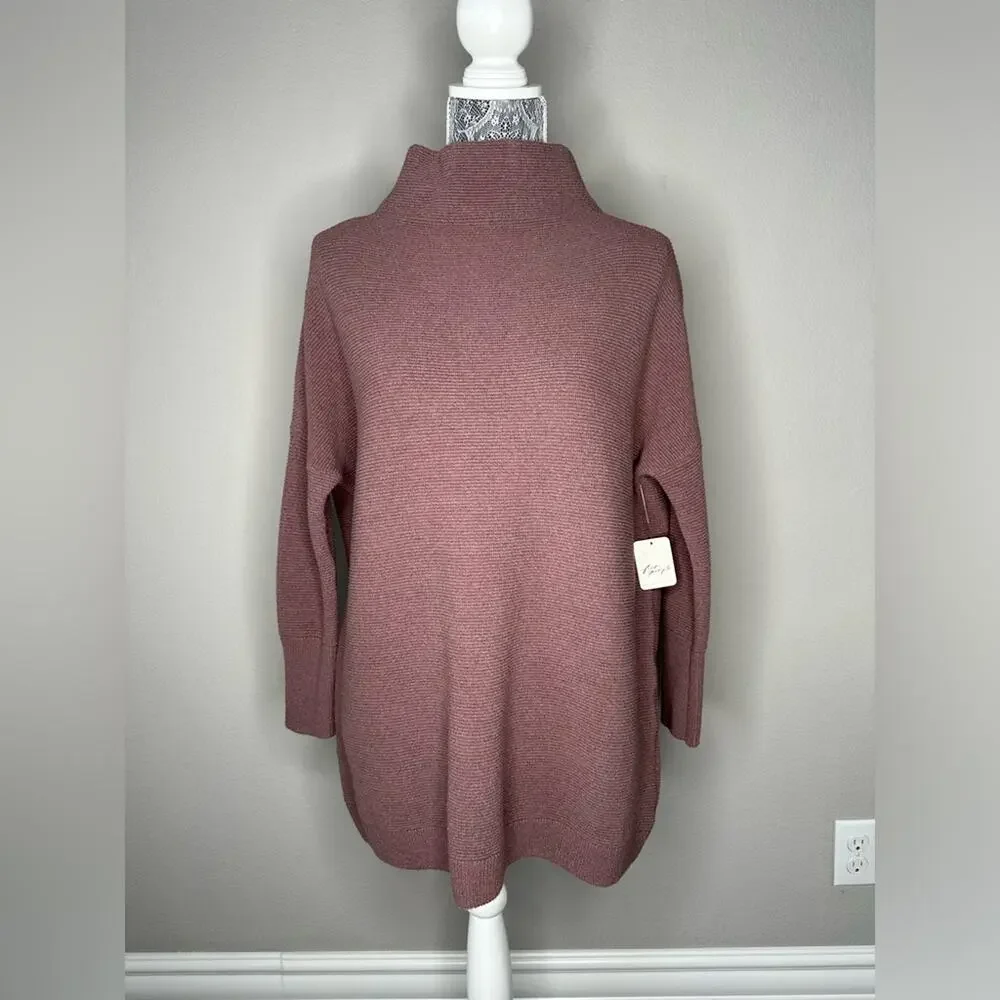 FREE PEOPLE Women's Mock Neck Oversized Cotton Ottoman Sweater in Nutmeg XS